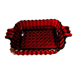 Vintage Anchor Hocking Ruby Red Glass Candy Relish Butter Dish Rectangle